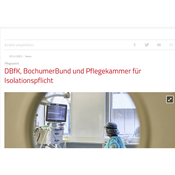 Artikelhinweis: DBfK, BochumerBund und Pflegekammer für Isolationspflicht